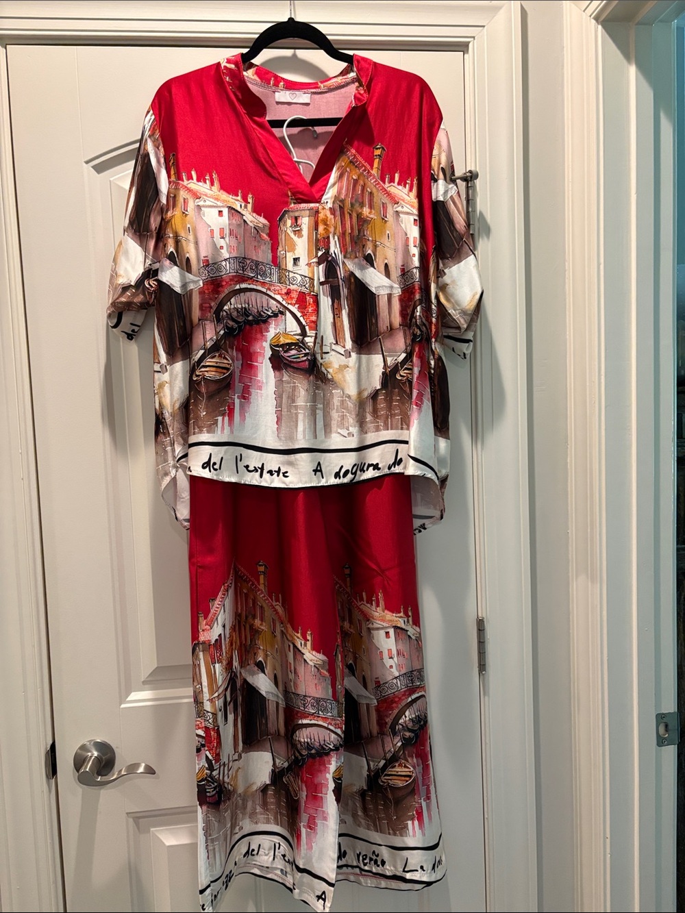 Red Scenic Wide-Leg Top and Pants